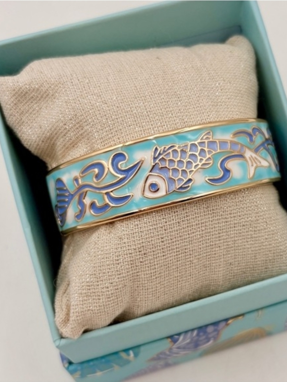 💙▪️Piper K ▪️Blue Koi Fish Enamel Bangle Hinge  Bracelet